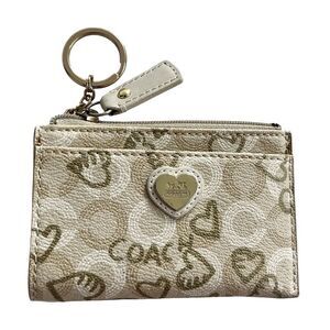 Coach Waverly Hearts Mini Card Wallet in Light Cream Khaki & Gold